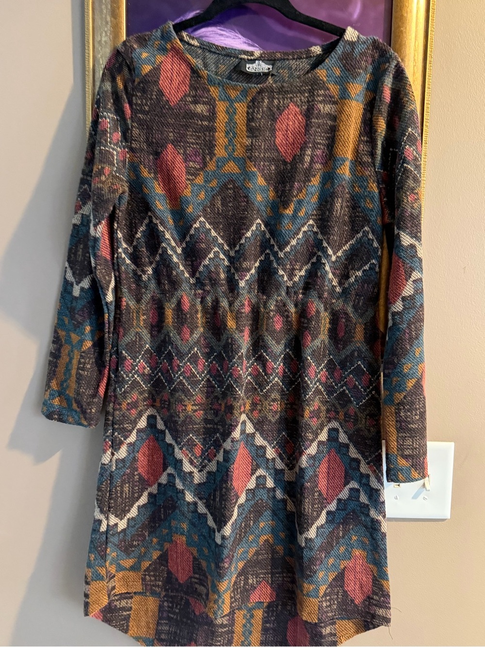 Vintage Angie Southwestern Aztec Sweater Knit Dress Size L